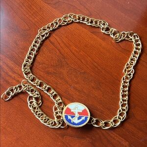 Vintage 70s Gold Chain Belt with Anchor Medallion